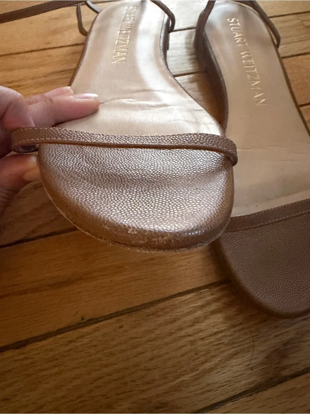 Stuart Weitzman Ankle Wrap Flat Leather Sandals in Camel size 9.5 women’s